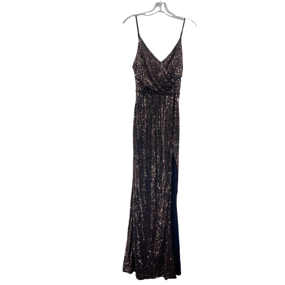 Windsor Navy w Gokd/Copper Sequin Spaghetti-Strap Gown